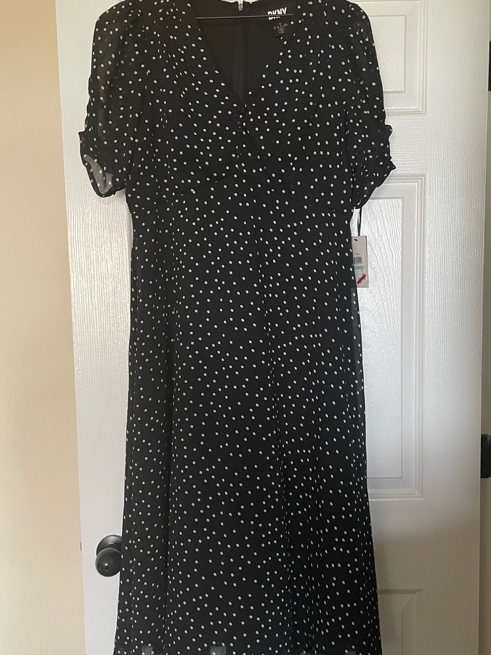 DKNY Button Trim Polla Dot Midi Dress